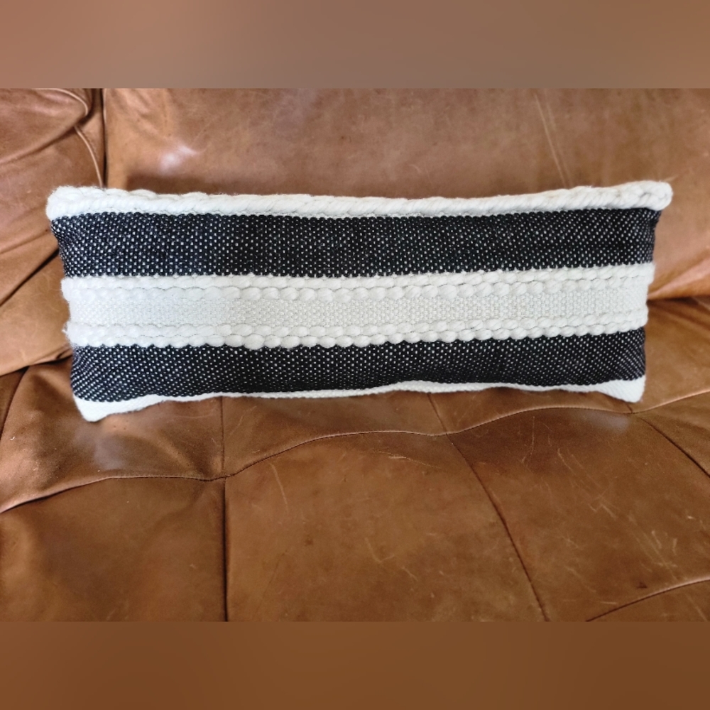 Black and White Cream Braided Woven Lumber Pillow